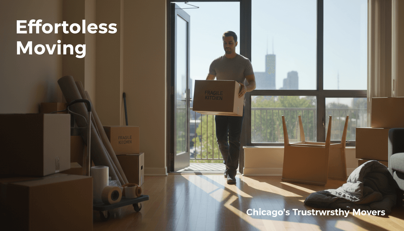 Professional mover carrying a box during a residential move